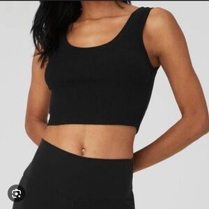 Alo Black Ribbed Wellness Cropped Tank Top